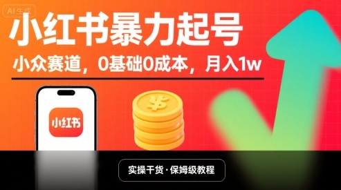 小红书暴力起号，小众赛道，0基础0成本，月入1w-优品网赚资源库