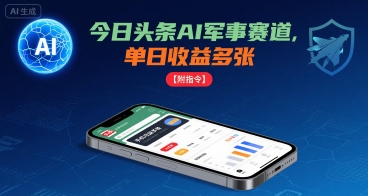 今日头条AI军事赛道，单日收益多张 ，手机可做【附指令】-优品网赚资源库