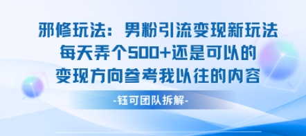 邪修玩法：男粉引流变现新玩法每天弄个5张还是可以的变现方向参考我以往的内容-优品网赚资源库