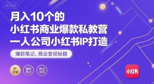 月入10个的小红书商业爆款私教营，一人公司小红书IP打造，爆款笔记，商业变现秘籍-优品网赚资源库