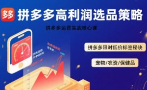 拼多多选品暴利技术实战课，拼多多高利润选品策略，拼多多限时低价标签秘诀-优品网赚资源库