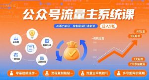 公众号流量主系统课，AI暴力玩法，复制粘贴打造副业，日入5张 +【附工具指令】-优品网赚资源库