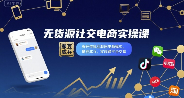 无货源社交电商实操课,绕开传统互联网电商模式,撒豆成兵,实现跨平台交易-优品网赚资源库