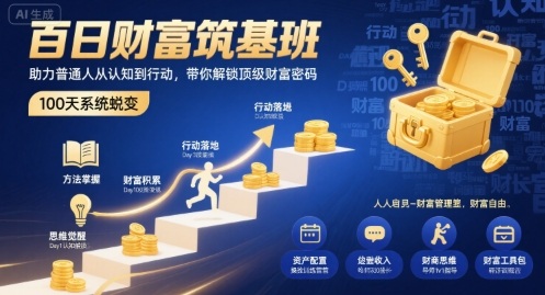 百日财富筑基班，助力普通人从认知到行动，带你解锁顶级财富密码-优品网赚资源库