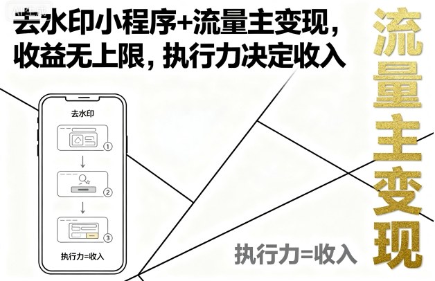 去水印小程序+流量主变现，收益无上限，执行力决定收入-优品网赚资源库