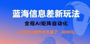 蓝海信息差新玩法，全程AI矩阵自动化小白可以操作当天搞了1k+-优品网赚资源库