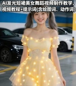 AI发光短裙美女舞蹈视频制作教学，视频教程+提示词(含绘图词、动作词)-优品网赚资源库