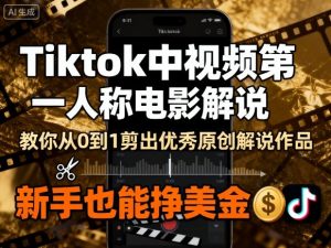 Tiktok中视频第一人称电影解说，教你从0到1剪出一个优秀的原创解说作品，新手也能挣美金-优品网赚资源库