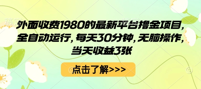 外面收费1980的最新平台撸金项目，全自动运行，每天30分钟，无脑操作，当天收益3张【揭秘】-优品网赚资源库
