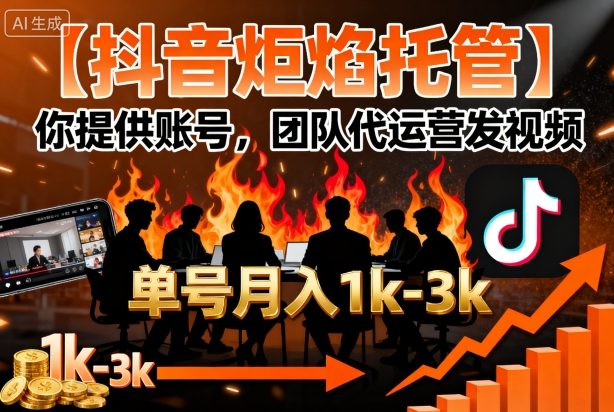 【抖音炬焰托管】你提供账号，团队代运营发视频，单号月入1k+【揭秘】-优品网赚资源库
