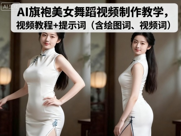 AI旗袍美女舞蹈视频制作教学,视频教程+提示词(含绘图词、视频词)-优品网赚资源库