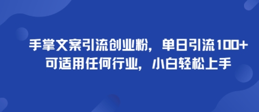 手掌文案引流创业粉,单日引流100+,可适用任何行业,小白轻松上手-优品网赚资源库