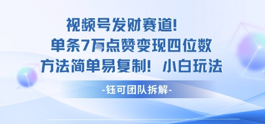 视频号发财赛道单条7W点赞变现四位数方法简单易复制小白玩法-优品网赚资源库