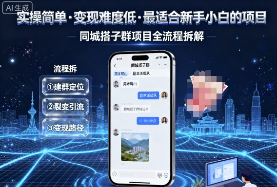 实操简单,变现难度低,最适合新手小白做的项目,每天轻松收入3张,同城搭子群项目全流程拆解-优品网赚资源库