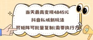 当天最高变现1k+，抖音私域新玩法，可矩阵可批量复制-优品网赚资源库
