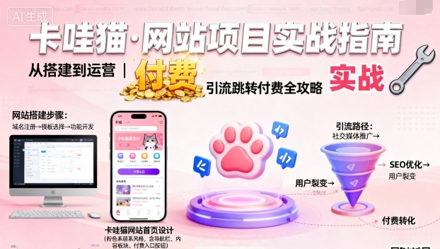 卡哇猫·网站项目，网站搭建与运营以及引流跳转付费-优品网赚资源库