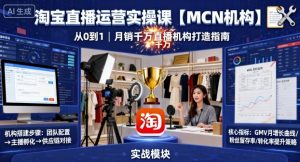 淘宝直播运营实操课【MCN机构】,从0到1做一家月销千W的直播机构-优品网赚资源库