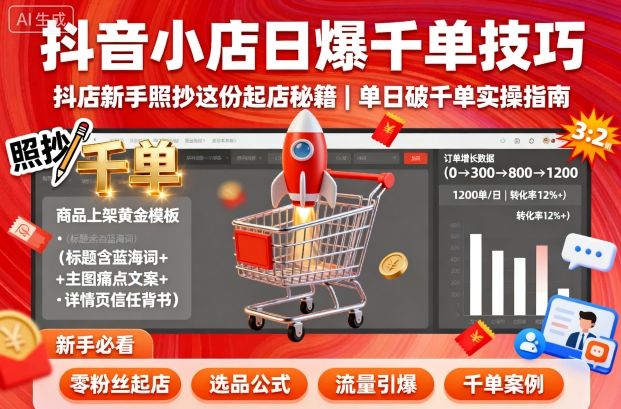 抖音小店日爆千单技巧,抖店新手照抄这份起店秘籍,单日破千单-优品网赚资源库