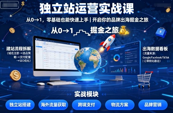 独立站运营实战课，​从0到1，零基础也能快速上手，开启你的品牌出海掘金之旅-优品网赚资源库