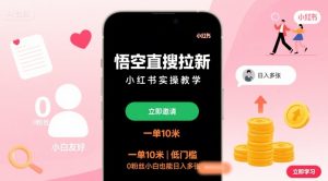 悟空直搜拉新小红书实操教学，一单10米，低门槛，0粉丝小白也能日入多张-优品网赚资源库
