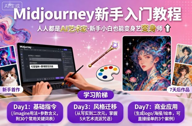 midjourney新手入门教程:人人都是AI艺术家,新手小白也能变身艺术大师-优品网赚资源库
