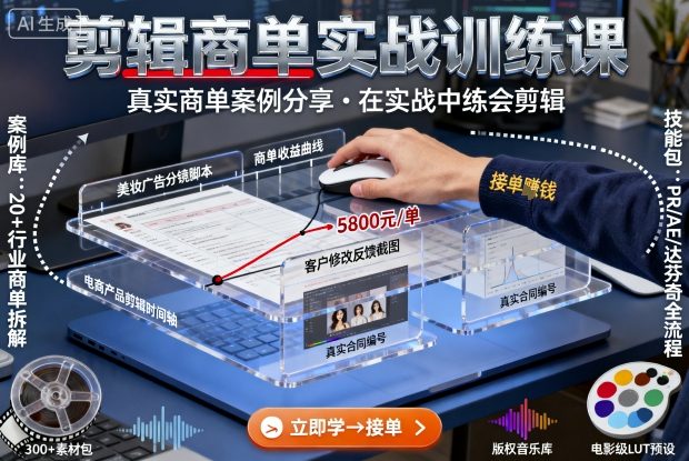 剪辑商单实战训练课，真实商单案例分享，在实战中练会剪辑-优品网赚资源库