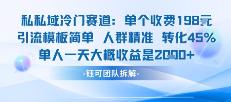 私域冷门赛道单个收费198米引流模板简单人群精准 45%的转化率单人一天大概收益多张-优品网赚资源库