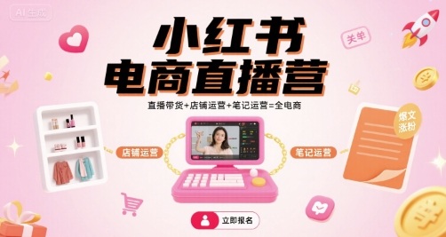 小红书电商直播营，直播带货+店铺运营+笔记运营=全电商-优品网赚资源库