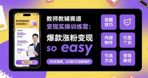 教师教辅赛道变现实操训练营,爆款涨粉变现so easy-优品网赚资源库