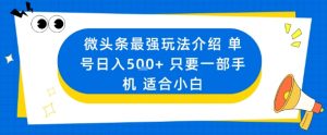 微头条最强玩法介绍一个号日入5张+只要一部手机适合小白-优品网赚资源库