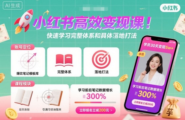 小红书高效变现课,快速学习小红书完整体系和具体落地打法-优品网赚资源库