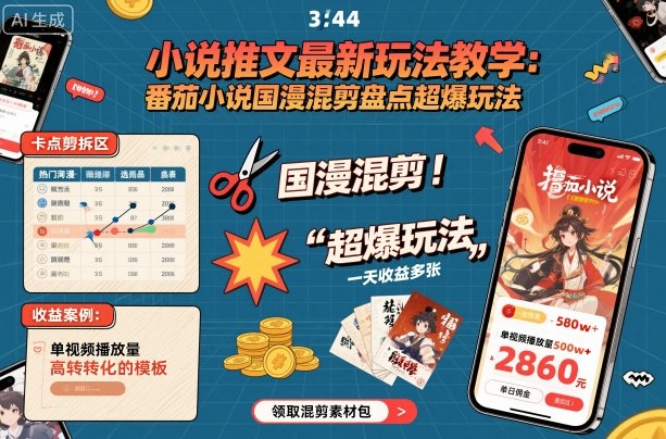 小说推文最新玩法教学，番茄小说国漫混剪盘点超爆玩法，全程干货，一天收益多张-优品网赚资源库