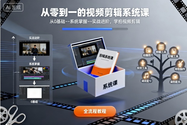 从零到一的视频剪辑系统课，从0基础–系统掌握–实战进阶，学拍视频剪辑-优品网赚资源库