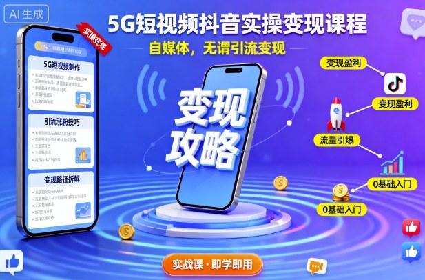 5G短视频抖音实操变现课程,自媒体,无谓引流变现-优品网赚资源库