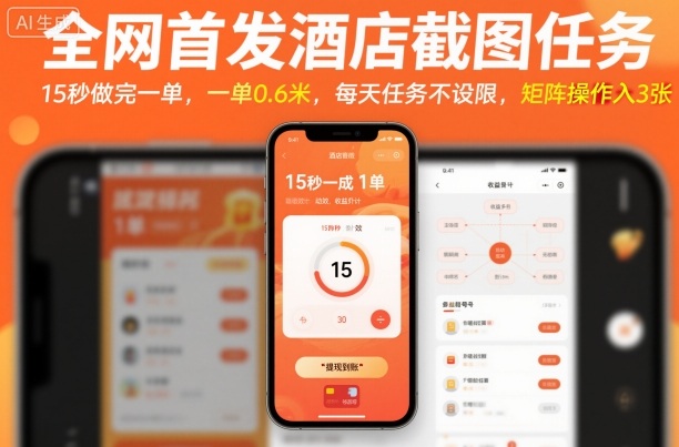 全网首发酒店截图任务，15秒做完一单，一单0.6米，每天任务不设限，矩阵操作日入3张【揭秘】-优品网赚资源库