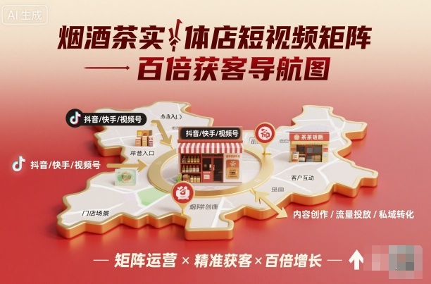 烟酒茶实体店短视频矩阵百倍获客导航图-优品网赚资源库