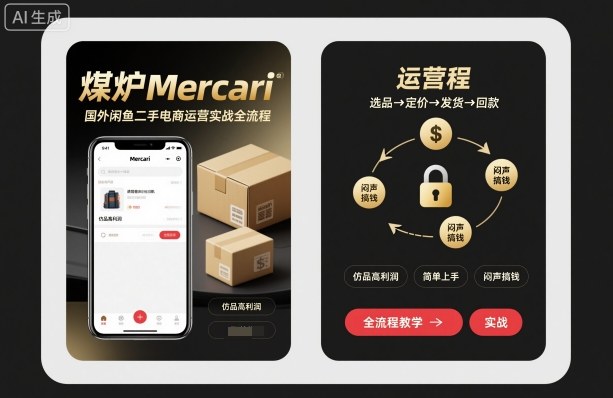 煤炉Mercari国外闲鱼二手电商运营实战全流程，仿品高利润，简单上手，闷声搞钱-优品网赚资源库