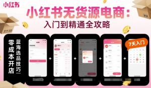 小红书无货源电商，入门到精通，开店+选品+笔记+剪辑+赛道+内容-优品网赚资源库