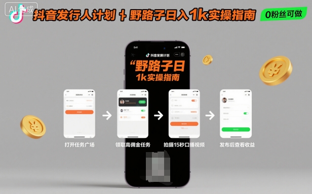 抖音发行人计划全新野路子玩法，随时随地，只要有手机，就能操作，日入1k+【揭秘】-优品网赚资源库