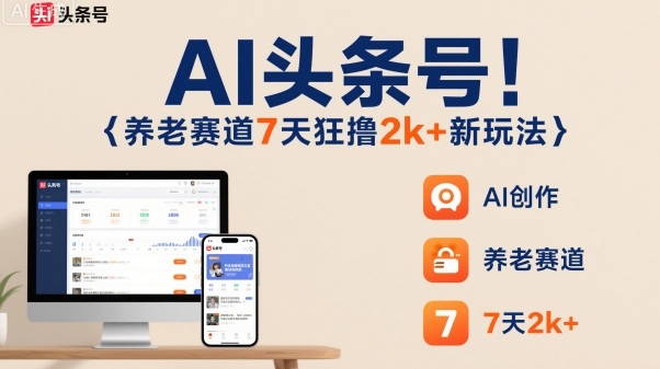 AI头条号，7天狂撸2k+，做养老赛道，新风口新玩法-优品网赚资源库