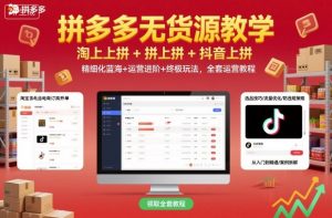 拼多多无货源教学，淘上拼+拼上拼+抖上拼，精细化蓝海+运营进阶+终极玩法，全套运营教程-优品网赚资源库