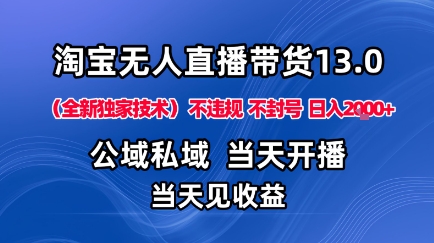 淘宝无人直播13.0,公域私域技术,不封号,不违规布局下半年旺季赛道,日入1K+(独家技术)【揭秘】-优品网赚资源库