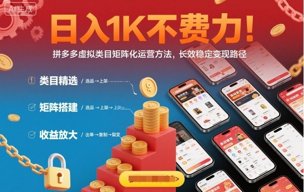 日入1K不费力!拼多多虚拟类目矩阵化运营方法,长效稳定变现路径-优品网赚资源库