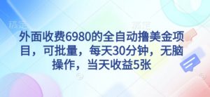 外面收费6980的全自动撸美刀项目，可批量，每天30分钟，无脑操作，当天收益5张【揭秘】-优品网赚资源库