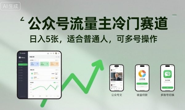 公众号流量主冷门赛道，日入5张，适合普通人，可多号操作-优品网赚资源库