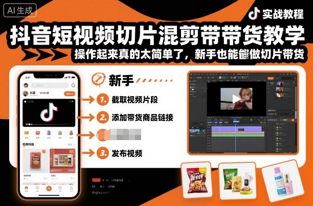 抖音短视频切片混剪带货教学，操作起来真的太简单了，新手也能做切片带货-优品网赚资源库