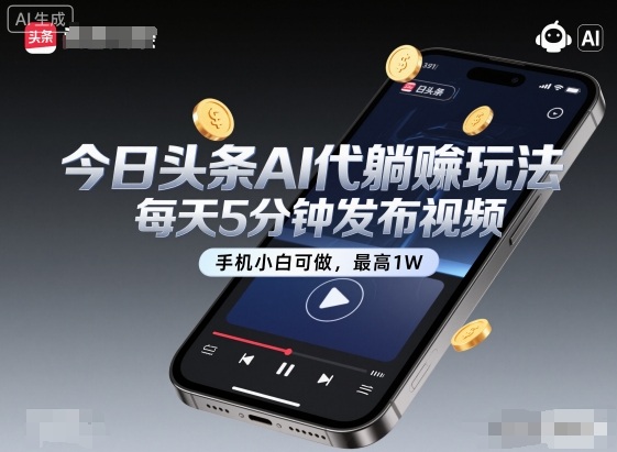 今日头条AI代躺賺玩法，每天5分钟发布视频，手机小白可做，最高1W+【揭秘】-优品网赚资源库