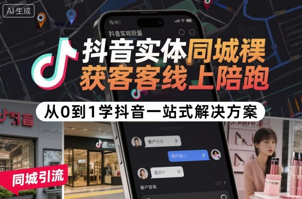 抖音实体同城获客线上陪跑，从0到1学抖音一站式解决方案-优品网赚资源库