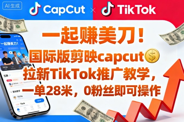 一起賺美刀！国际版剪映capcut拉新TikTok推广教学，一单28米，0粉丝即可操作（附推广入口和教学）-优品网赚资源库