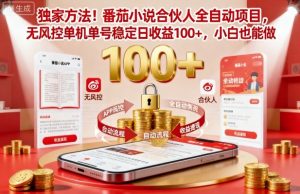 独家方法！番茄小说合伙人全自动挂G项目，无风控单机单号稳定日收益100+，小白也能做【揭秘】-优品网赚资源库